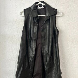 Bailey 44 Women's Black Vegan Leather Collar Button Down Sleeveless Top